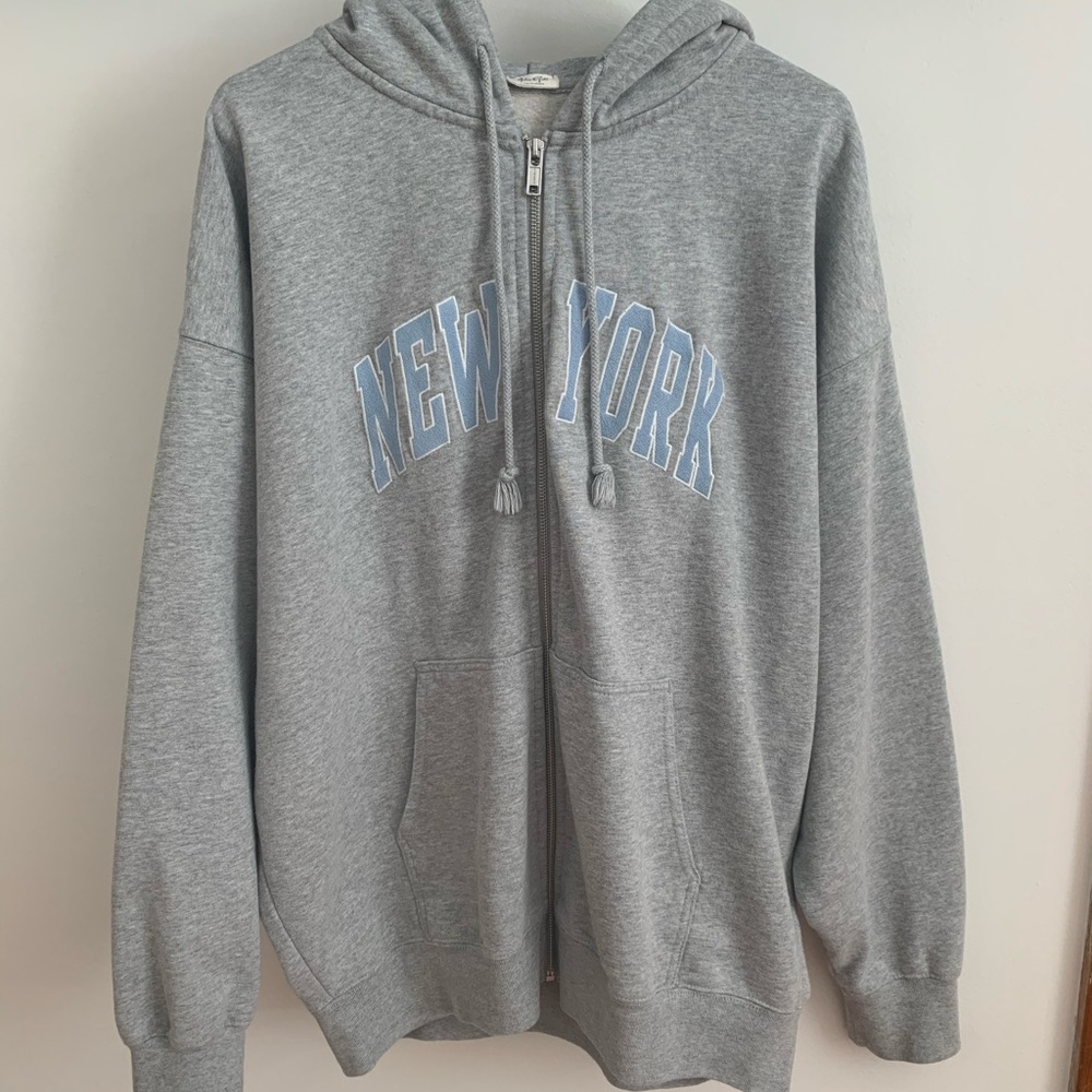 gray light blue New york embroidery christy hoodie